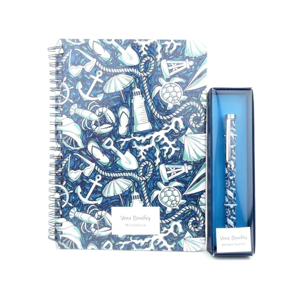 Vera Bradley Shore Enough Mini Spiral Notebook & Ball Point Pen Set NWT